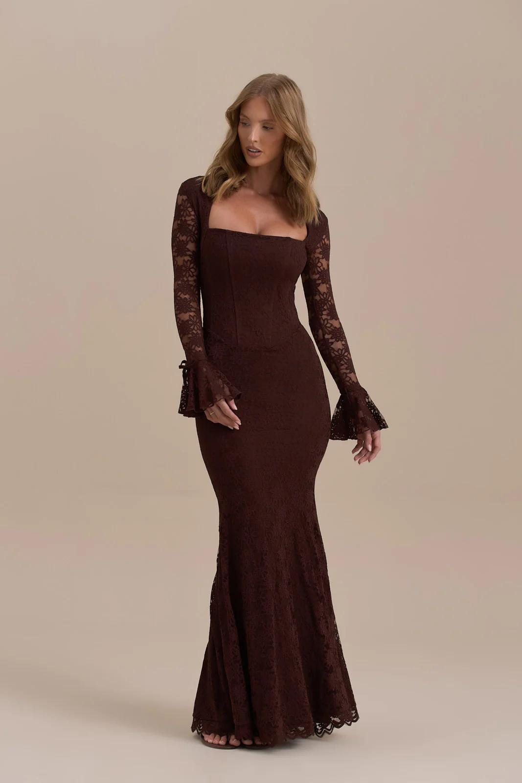 Spitzen-Meerjungfrau-Maxi-Kleid