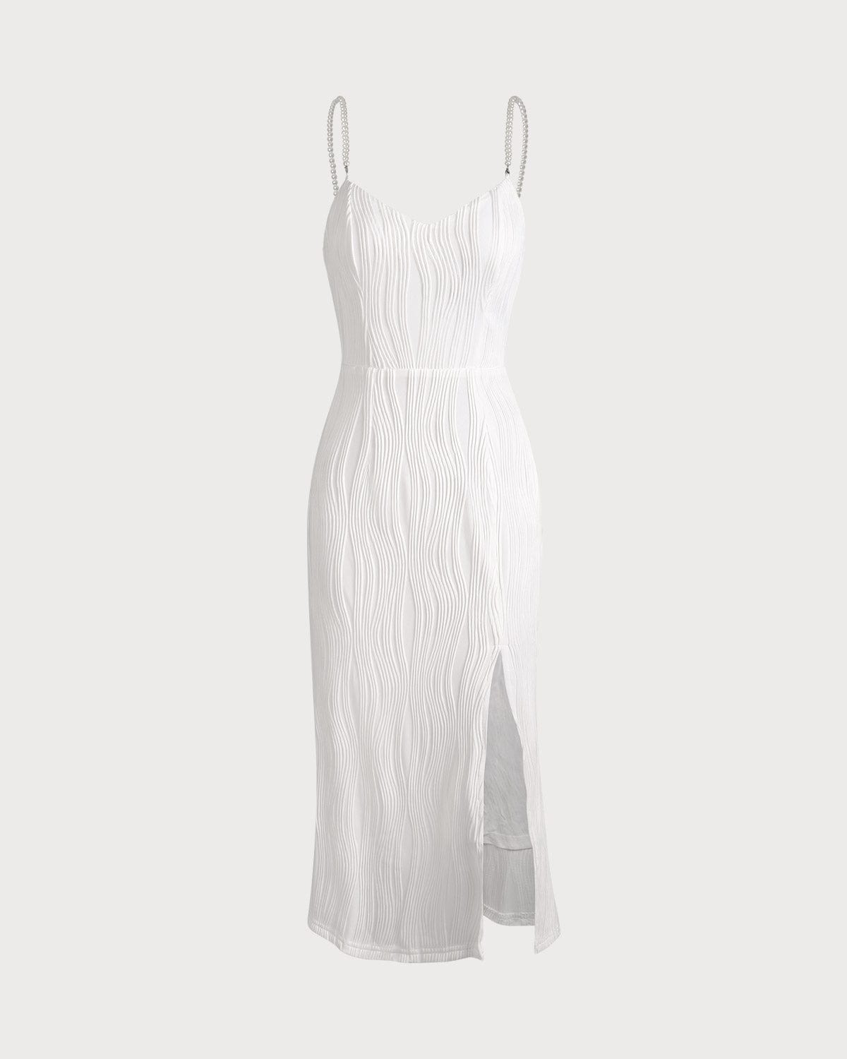 Das Wellenstruktur Perlenriemen Midikleid