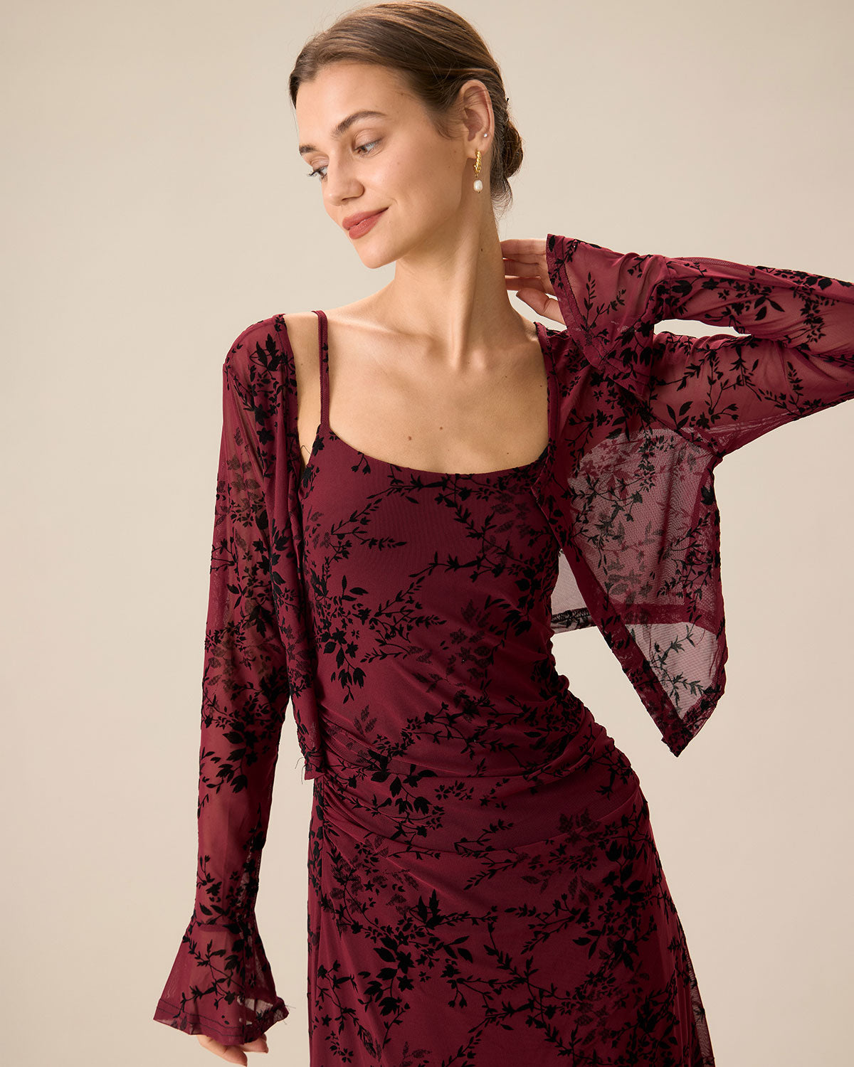 Rotes Blumenmuster Bodycon Slip Midikleid