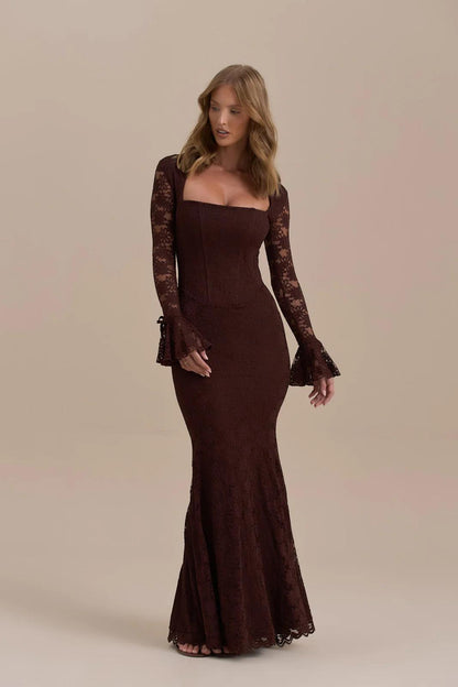 Spitzen-Meerjungfrau-Maxi-Kleid