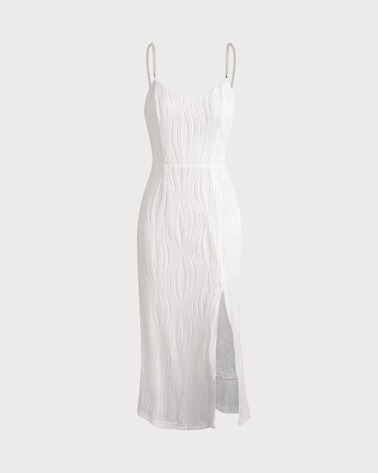 Das Wellenstruktur Perlenriemen Midikleid