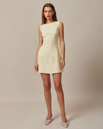 Das gelbe Boot-Ausschnitt Cutout Minikleid