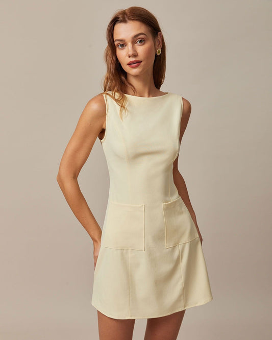 Das gelbe Boot-Ausschnitt Cutout Minikleid